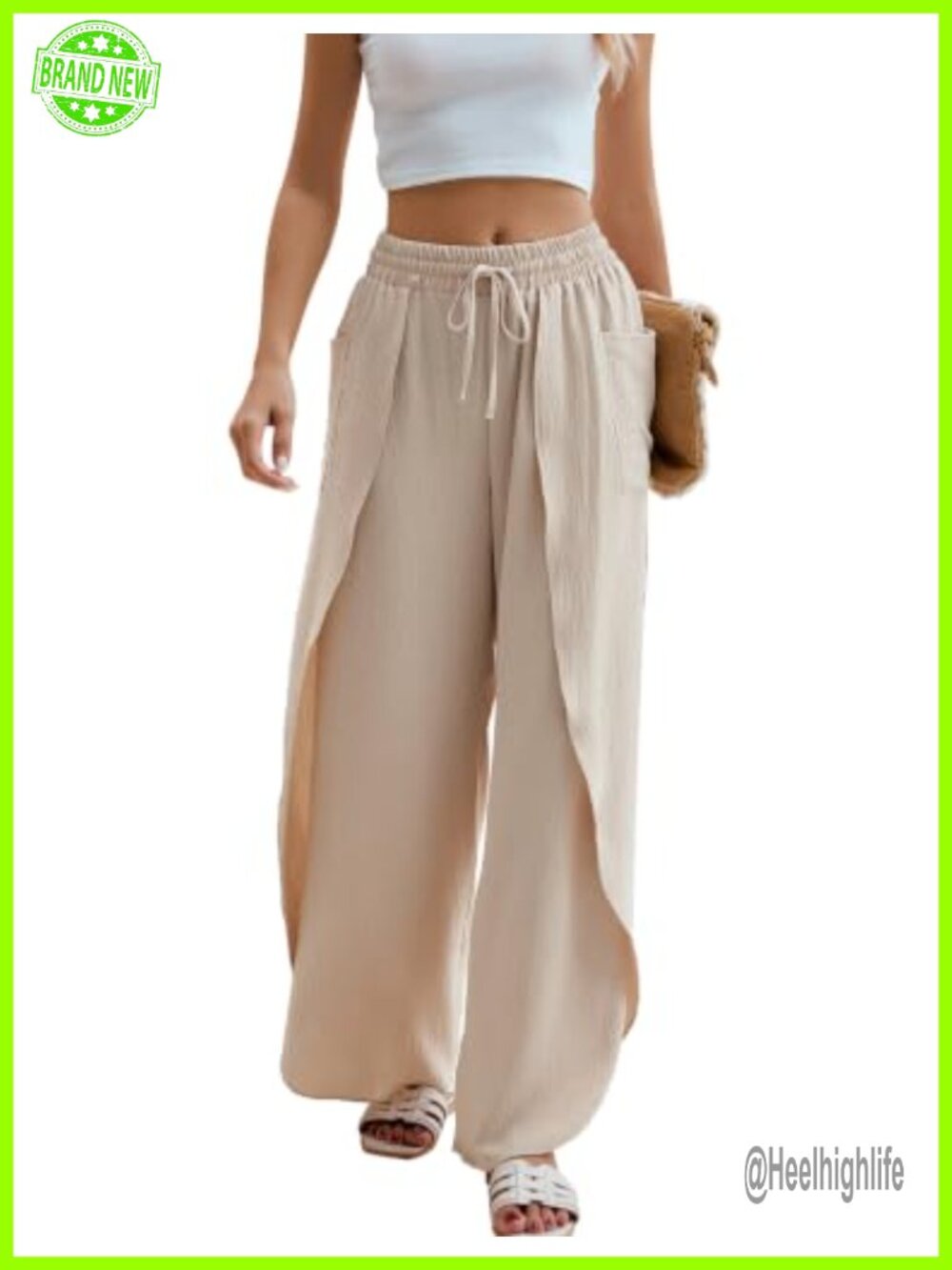 BMJL Women's Flowy Boho Beach Palazzo Pants Summer Wide Leg High Waist